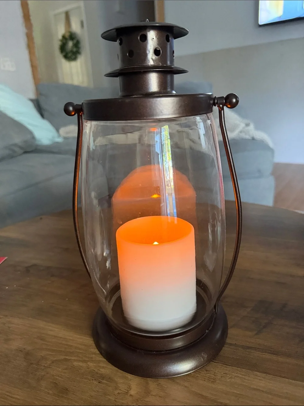 Bronze Glass Lantern with Flameless Candle - Home Accents